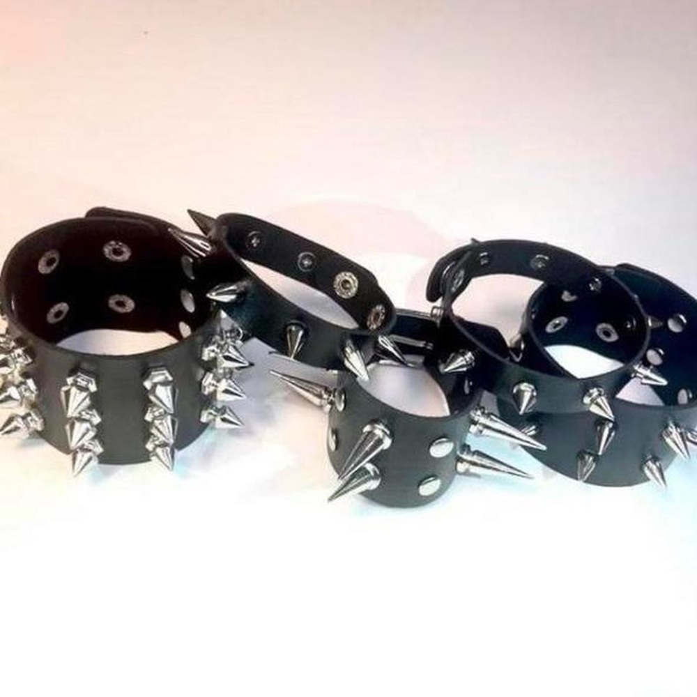 5 pcs Gothic Spike faux leather punk bracelet emo Rivets Cuff Black Wristband